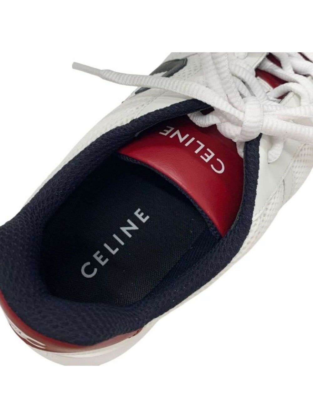 Celine Cr-02 Sneakers Shoes Mesh Leather Suede White Red Triomphe Logo - Picture 7 of 10